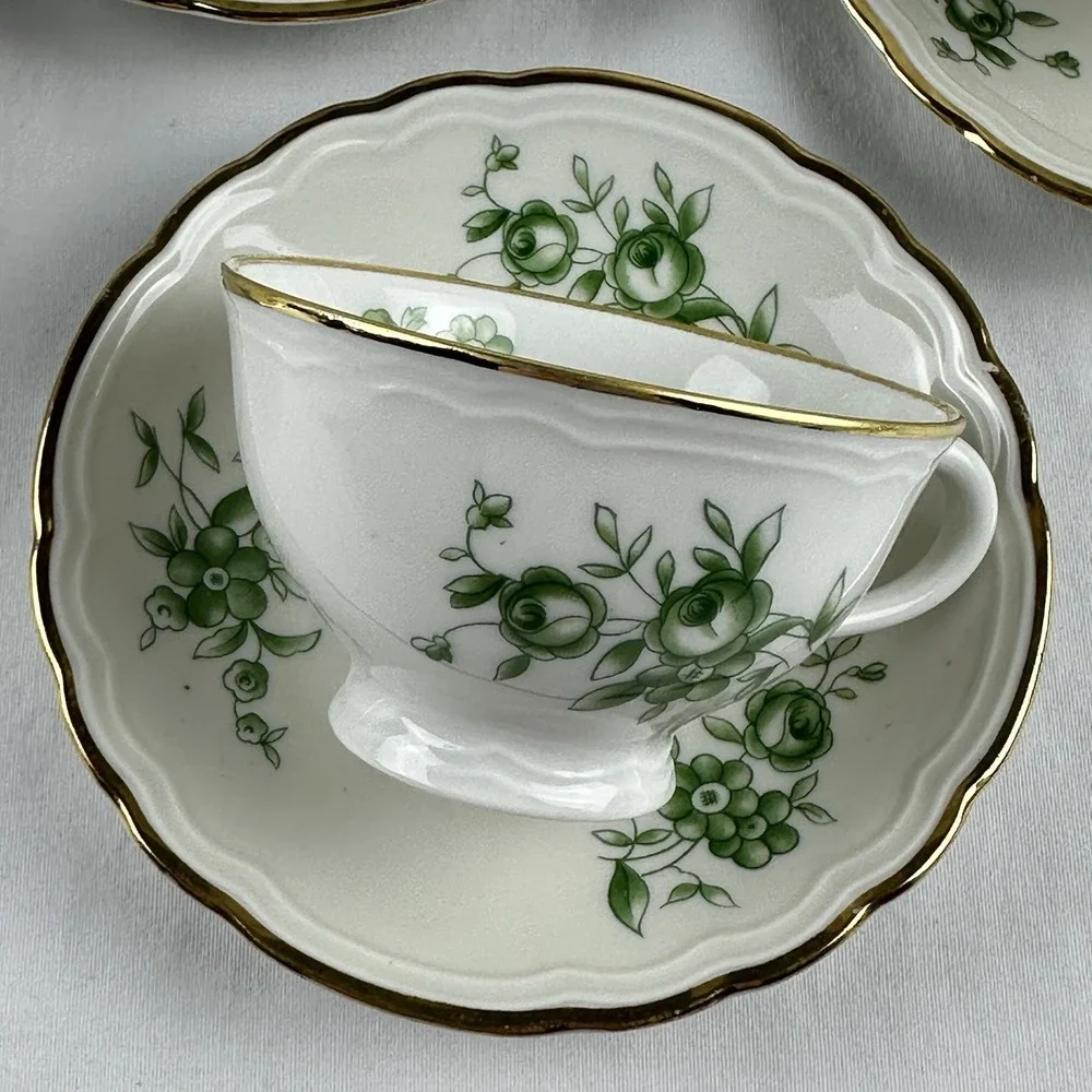 Richard Ginori Demitasse Coffee Tea Set Green Rose 15pc Espresso Service For 6 - Picture 13 of 16